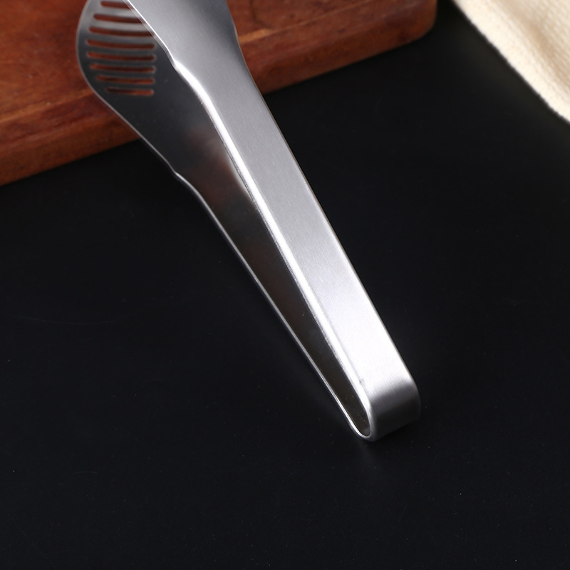 Silver stainless steel food tongs, bread tongs, heat-resistant food tongs, barbecue tongs, matte texture, in stock for wholesale pic 8