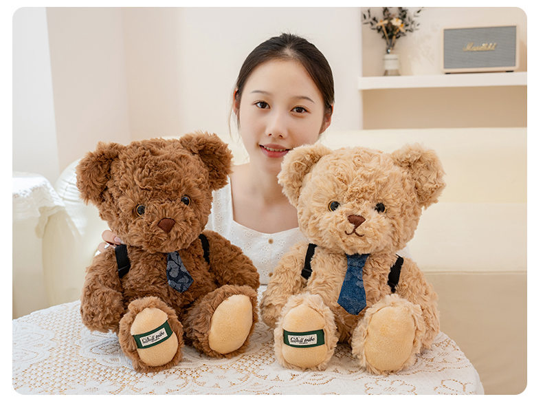 泰迪熊可爱经典领带牛仔背包三色熊萌趣生日礼物毛绒陪伴玩偶批发详情19