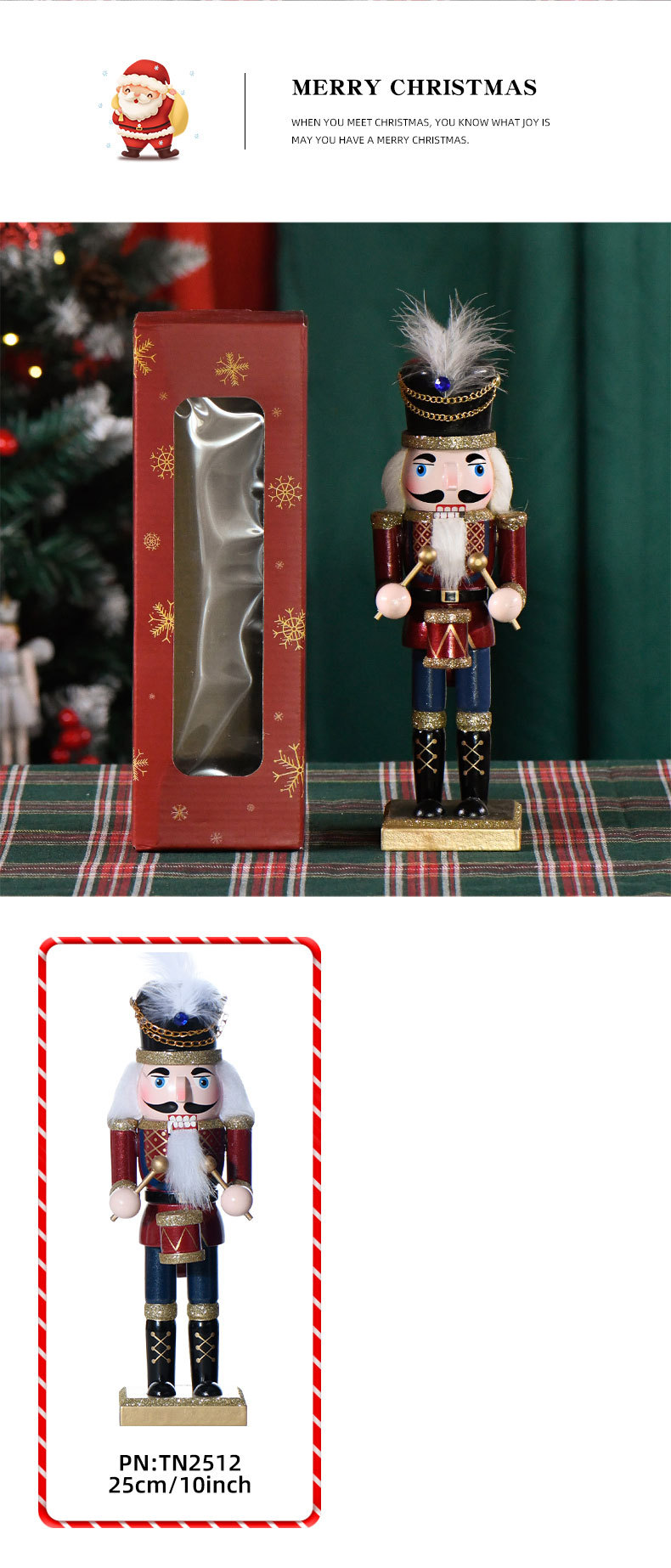New product from Xibing in stock: 25CM red body, blue feet, drum soldier, nutcracker, Christmas walnut Man, decorative little puppet pic 3