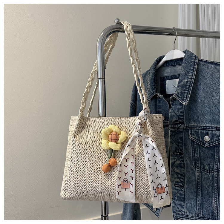 编织草编包包女大容量2023新款夏天花朵单肩休闲潮流洋气托特包详情17