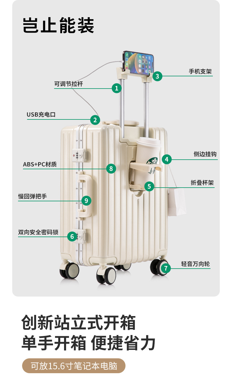 前置开口铝框行李箱女商务拉杆旅行箱2023新款万向轮登机密码箱男详情4