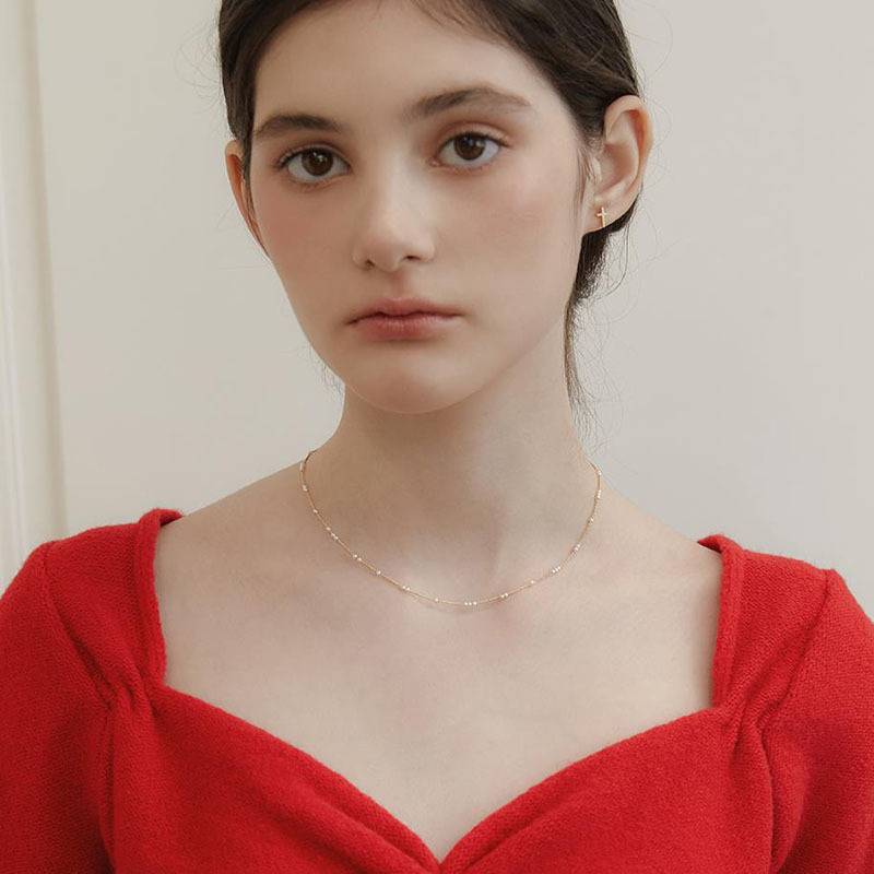 法式小众设计简约迷你baby小珍珠间隔黄铜镀金优雅极细项链锁骨链详情2