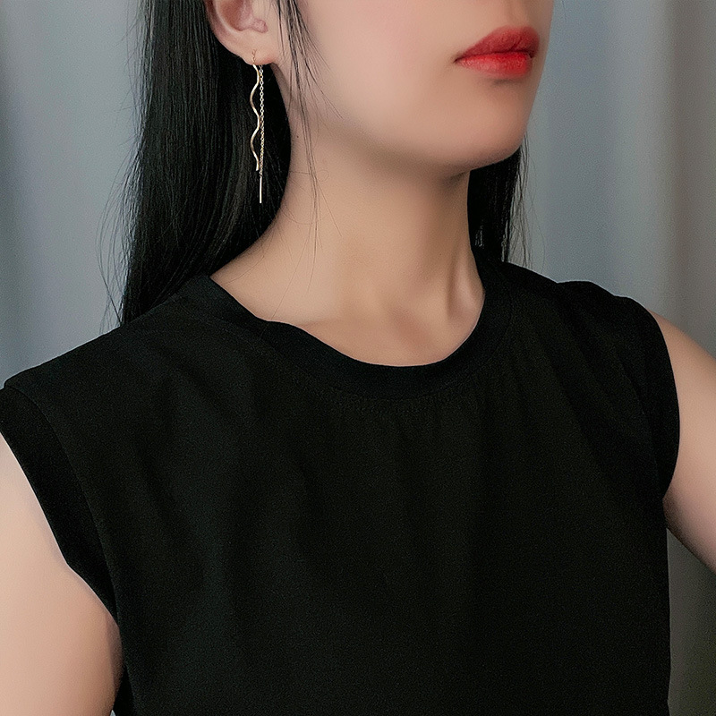 波浪设计简约素链耳线女显脸瘦长款流苏耳饰气质时尚清晰学生耳环详情4