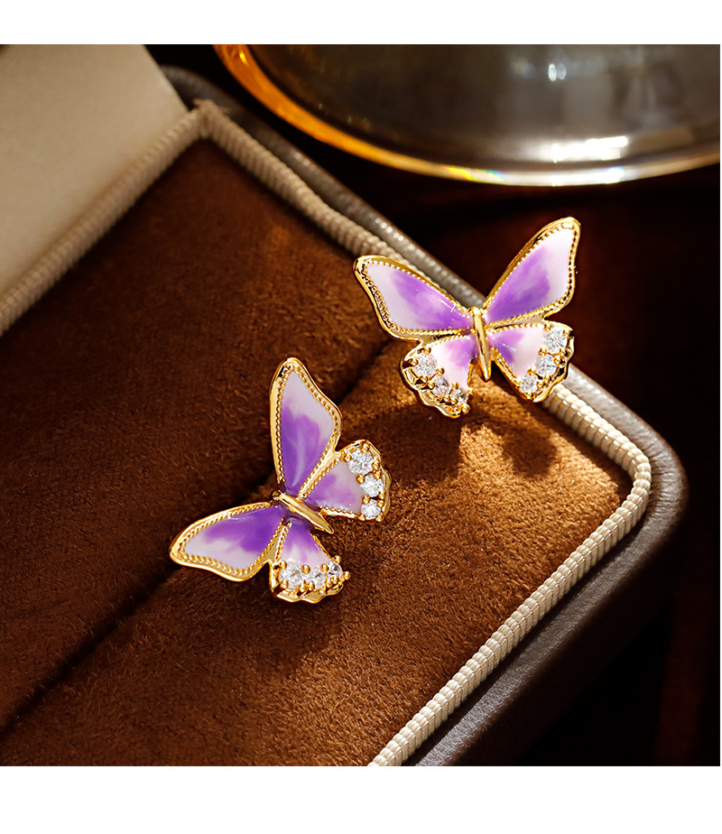 Hyacinth original design enamel drop glaze taro purple butterfly stud earrings ins Small, elegant, sweet and light luxury commuter earrings for women pic 8