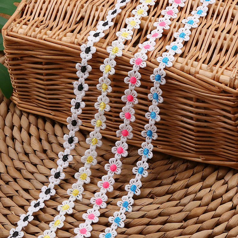 1.1CM 5-petal multi-color chrysanthemum milk silk lace and colorful embroidered lace factory for sale pic 1