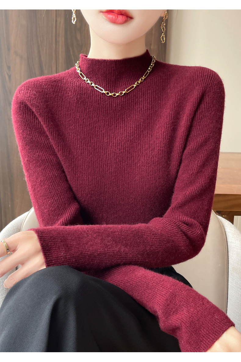 女装简约小立领针织毛衫内搭修身打底衫百搭半高领一线成衣毛衣女详情50