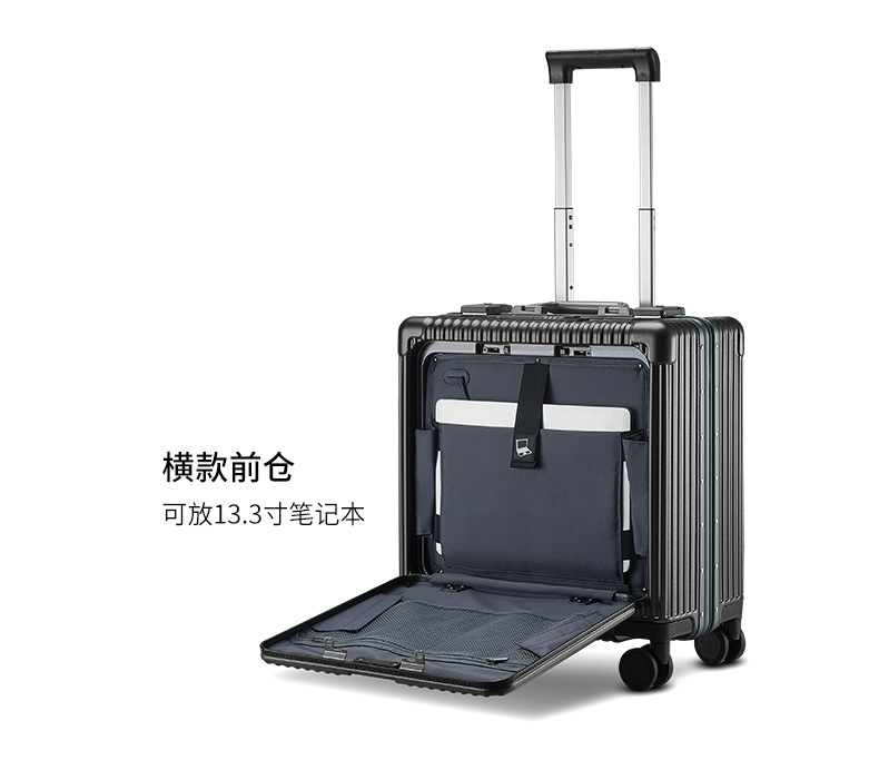 Source factory 18-inch front-opening suitcase, multi-functional aluminum frame handle suitcase, charging suitcase, water cup holder travel suitcase pic 22