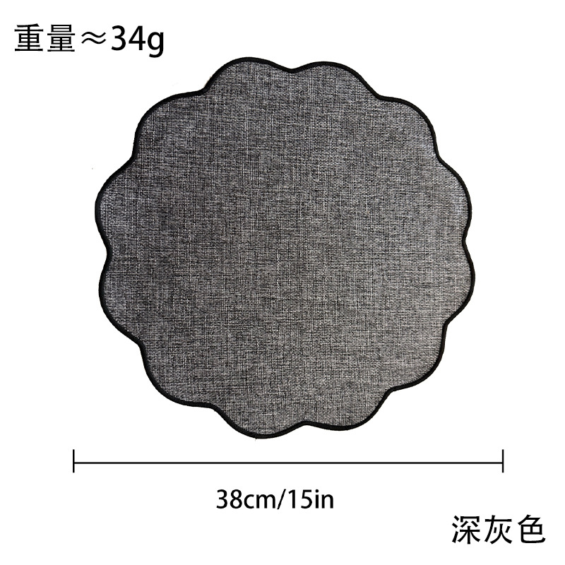 A light retro Ins-style lace round table mat with a faux linen texture, heat-insulating, heat-resistant and anti-slip, suitable for home dining table MATS pic 7