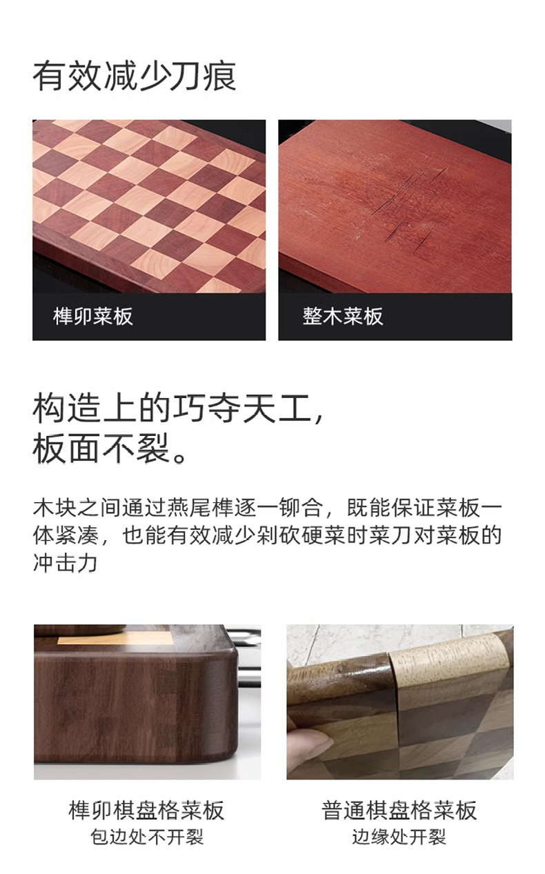 实木棋盘格菜板橡胶木长方形拼接双面加厚家用切菜板砧板厨房用品详情8