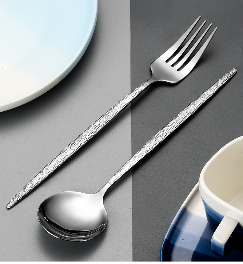 不锈钢锤纹葡萄牙餐具刀叉勺6件套跨境亚马逊牛排刀叉勺甜品勺详情12