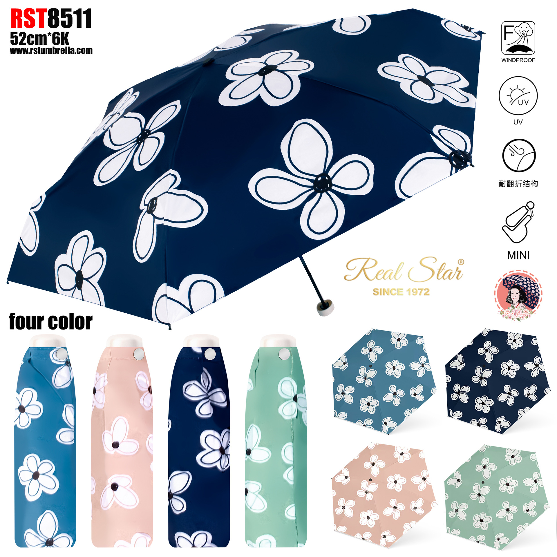 ins时尚小碎花黑胶遮光防晒防紫外线晴雨两用伞小清新便携口袋伞详情29