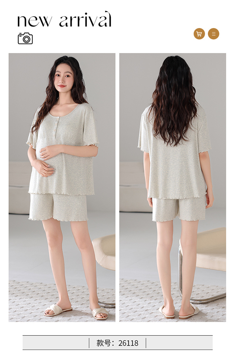 孕妇睡衣夏季薄款短袖短裤彩棉莫代尔套装带胸垫产后哺乳期月子服详情13