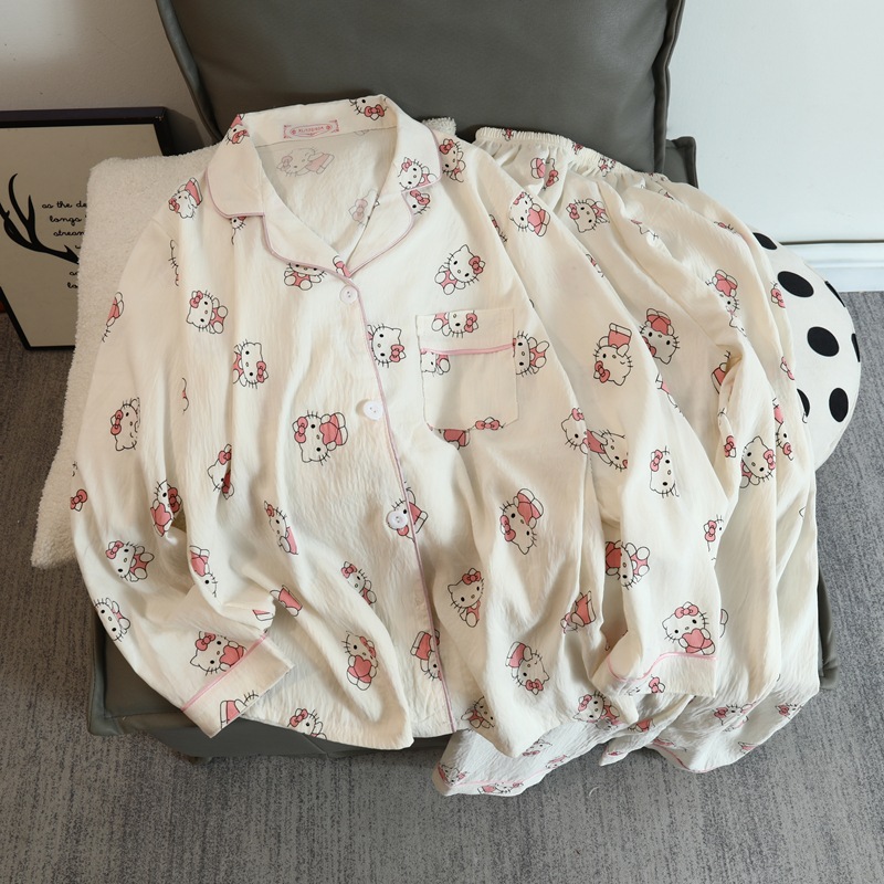 Cute cartoon mikko pajamas for girls in spring and autumn, cloud cotton long-sleeved, sweet student and Internet celebrity home wear set for summer pic 17