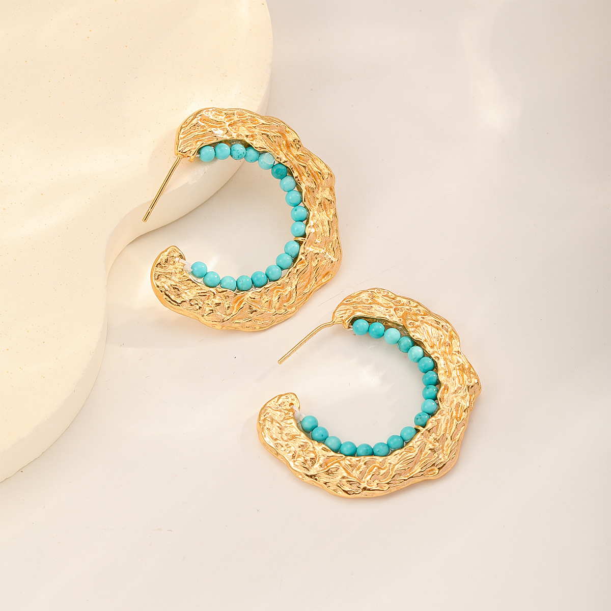 娜莎异域度假系列肌理感绿松石淡水珍珠耳环轻奢高级感耳环不掉色详情12