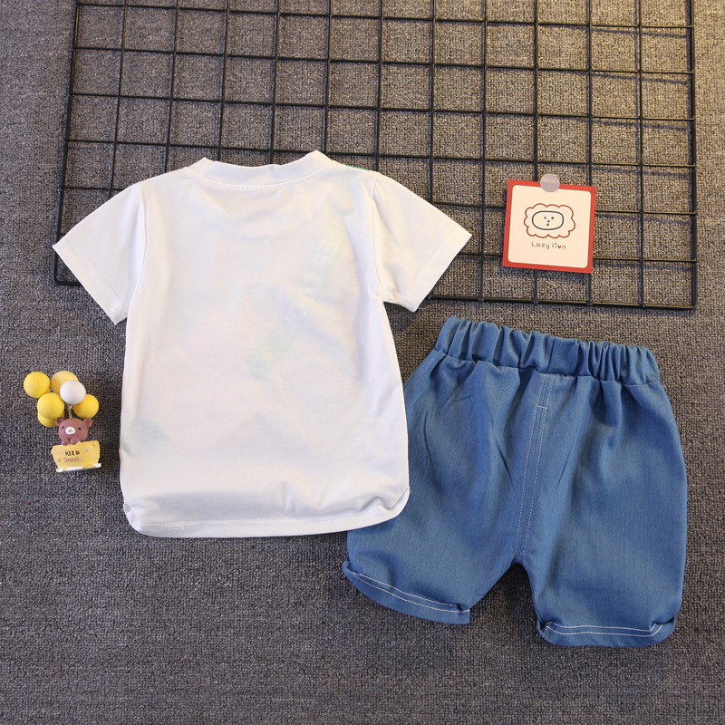 Versión coreana de verano niños manga corta niños shorts traje de bebé zoe vestido de verano bolsa de satchel camiseta traje de dibujos animados 5 pic 7