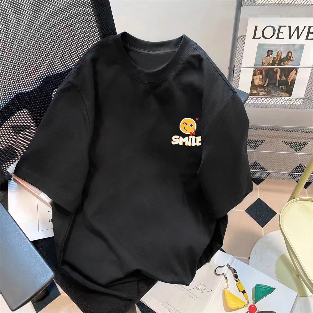 厂家批发复古男士短袖宽松潮流圆领印花五分袖T恤百搭宽松上衣详情6