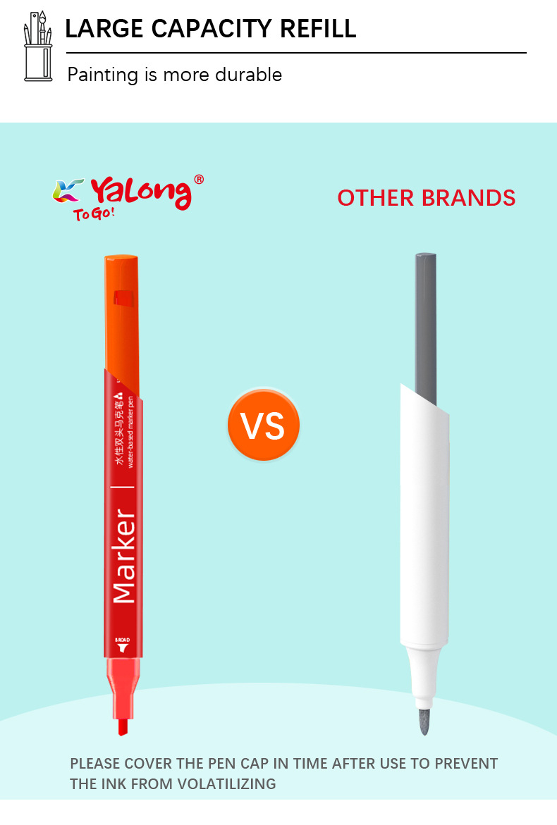 Yalong Cross-border 18-color Macadamus non-toxic washable watercolor pen, square handle, double pointed artistic mark pic 6