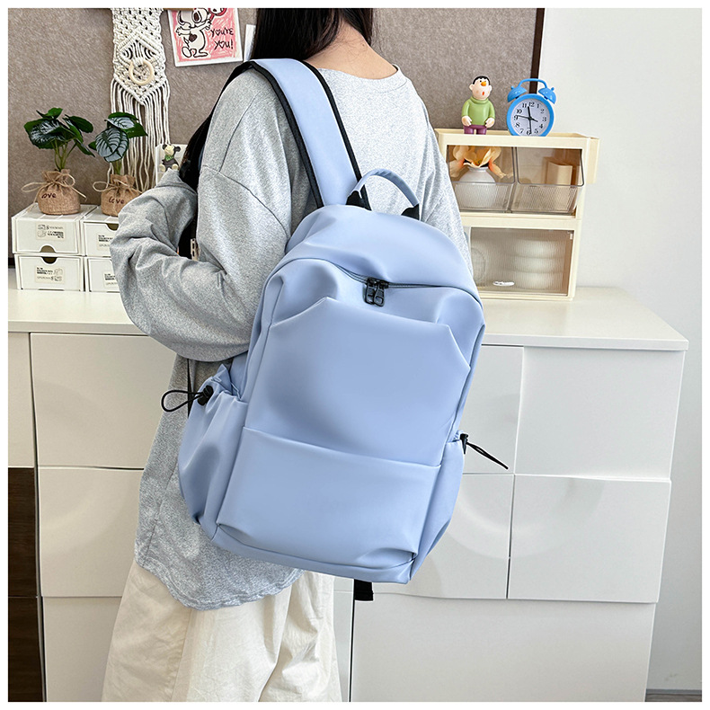New large-capacity solid color backpacks for girls in foreign trade, simple and elegant school bags for junior and senior high school students pic 18