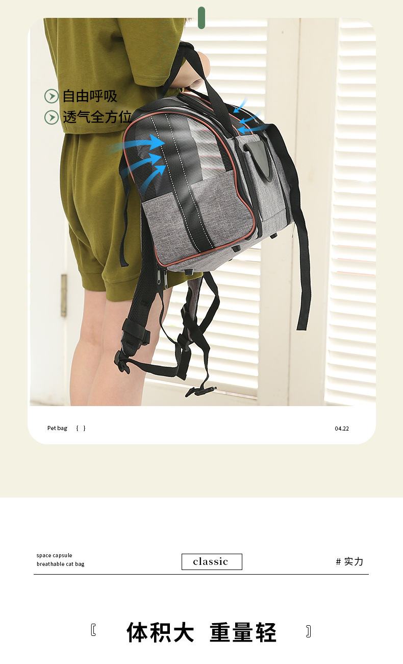 Rongka Pet Cross-border Amazon Bestseller Pet Bag: Double-shoulder cat bag, large-capacity cat and dog pet bag pic 3