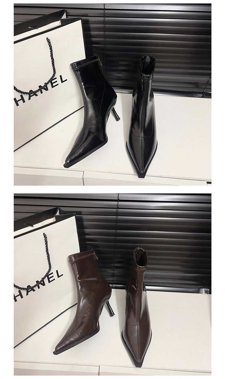 小众百搭尖头高跟短靴女秋冬新款法式细跟弹力瘦瘦靴气质小踝靴子详情2