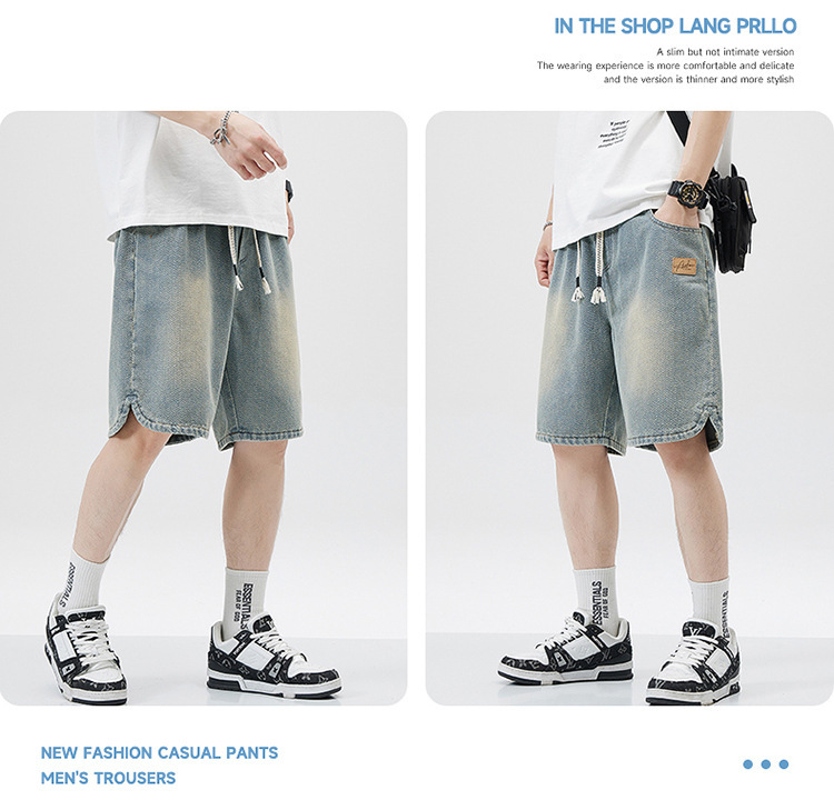 Starry sky pattern denim shorts for men, loose and trendy straight-leg casual mid-length pants, 2025 new style American versatile pic 13