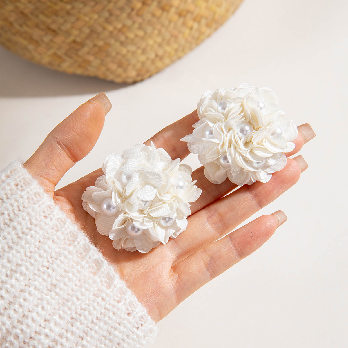 欧美跨境新款饰品 韩式蓬松大花朵耳环 高级绒布蕾丝多色耳饰套装详情34