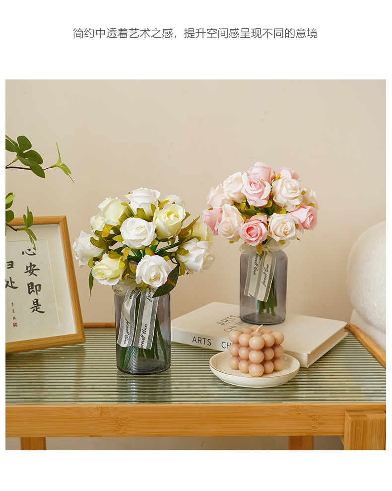 A Korean-style wedding bride is holding a bouquet of 12 small roses for home decoration. The artificial flowers are a simulation of 12 small roses pic 16