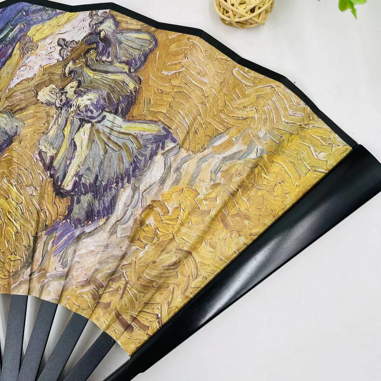 New oil painting series festival folding fans, popular hand fans in Europe and America, large fans, double-sided landscape printed fans pic 12