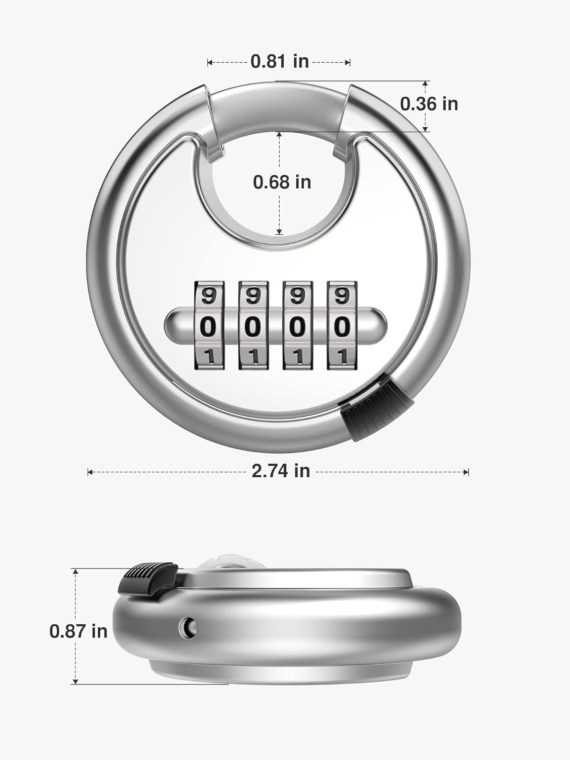 Stainless steel password round disc lock, outdoor waterproof ingot padlock, storage warehouse, garage, truck box, round disc combination lock pic 5