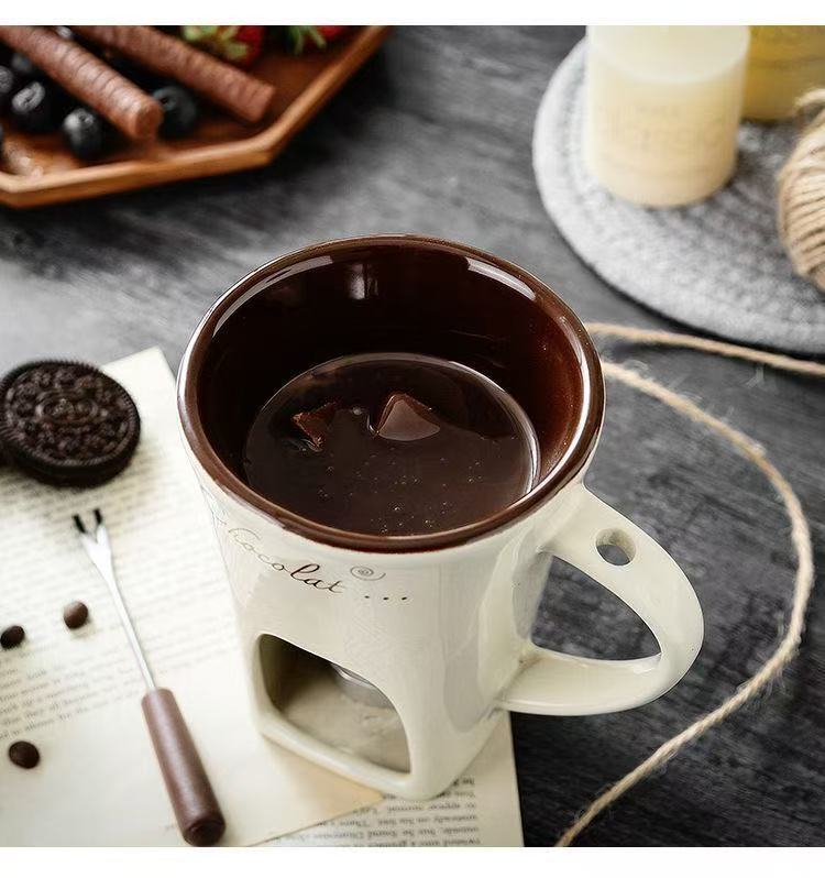 创意巧克力马克杯火锅炉陶瓷杯子冰淇淋奶酪火锅杯情人礼物送叉子详情9