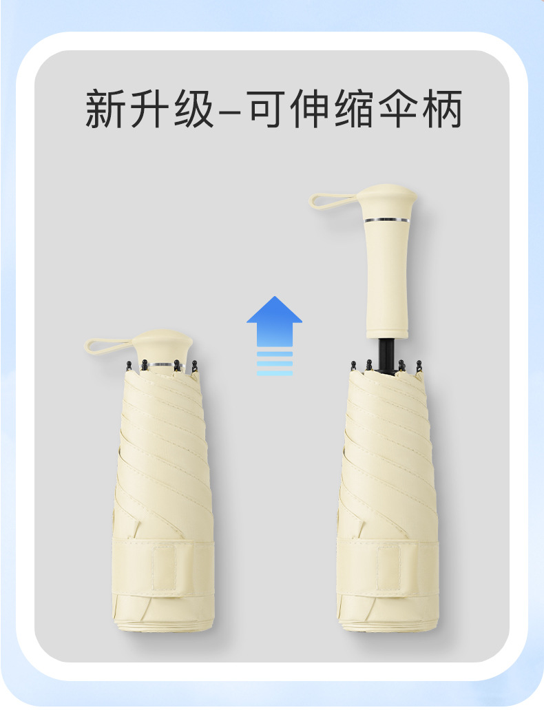 迷你五折雨伞女高级感晴雨两用黑胶防晒胶囊太阳伞折叠伞定制LOGO详情6