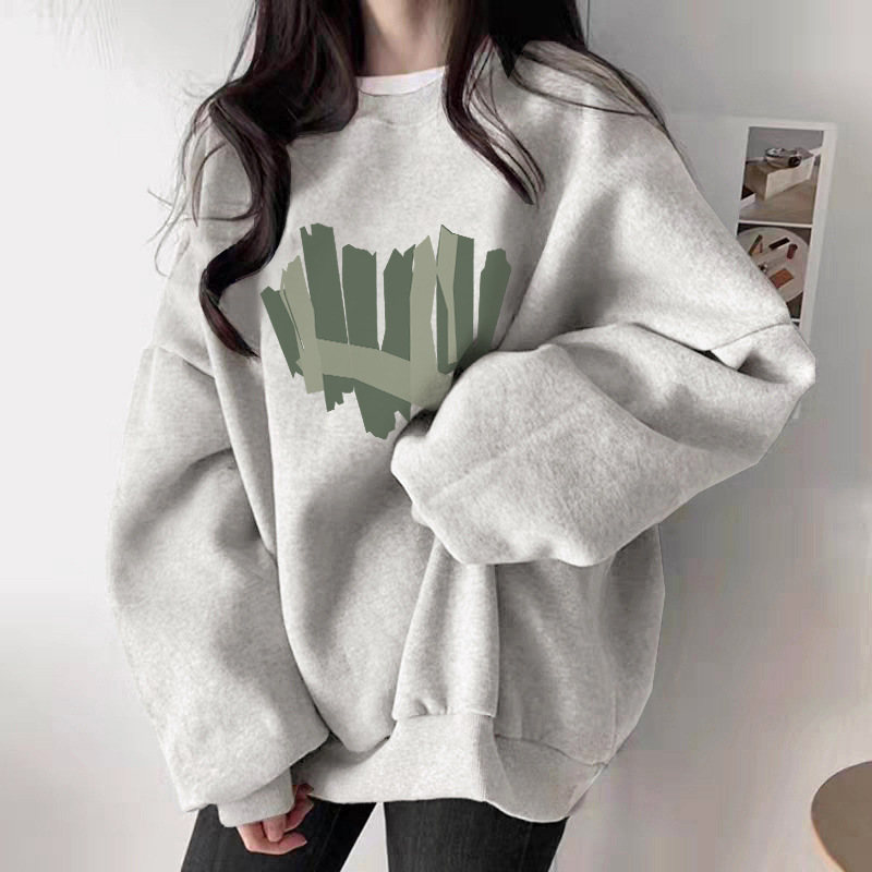 The white and gray round-neck hoodie for women in 2025 is a new bestseller in autumn. It is a casual, versatile, fashionable and stylish top with added fleece and thickening pic 9