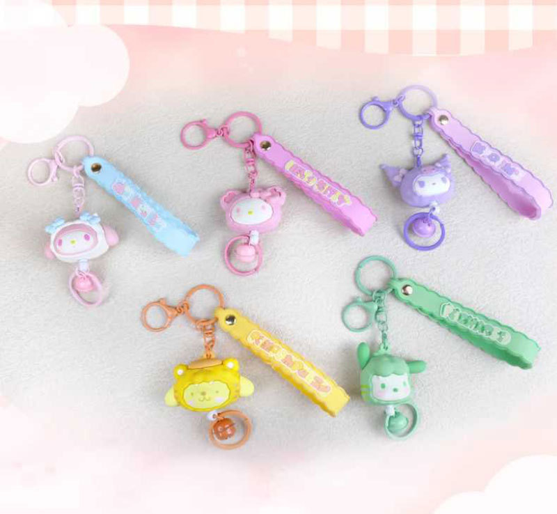 Sanrio official plush toy pull ring pendant, a pleasant and stress-relieving bell keychain bag pendant, decorated with a girlish heart pic 3