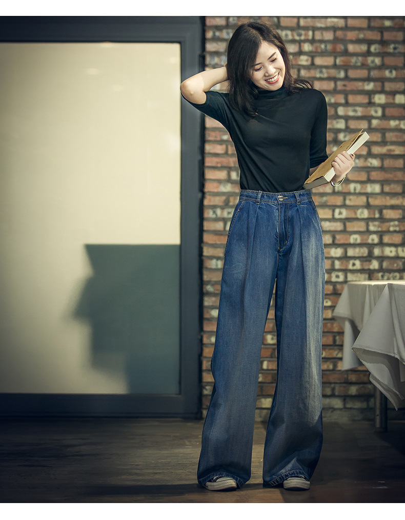 阔腿牛仔裤女高腰拖地重工洗水撞色直筒显腿长盖脚面宽松3025详情22