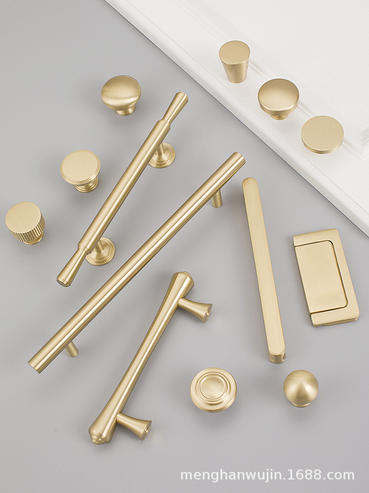 2022新款厂家直供现代简约黄铜门把手橱柜鞋柜衣柜柜门金色铜拉手详情14