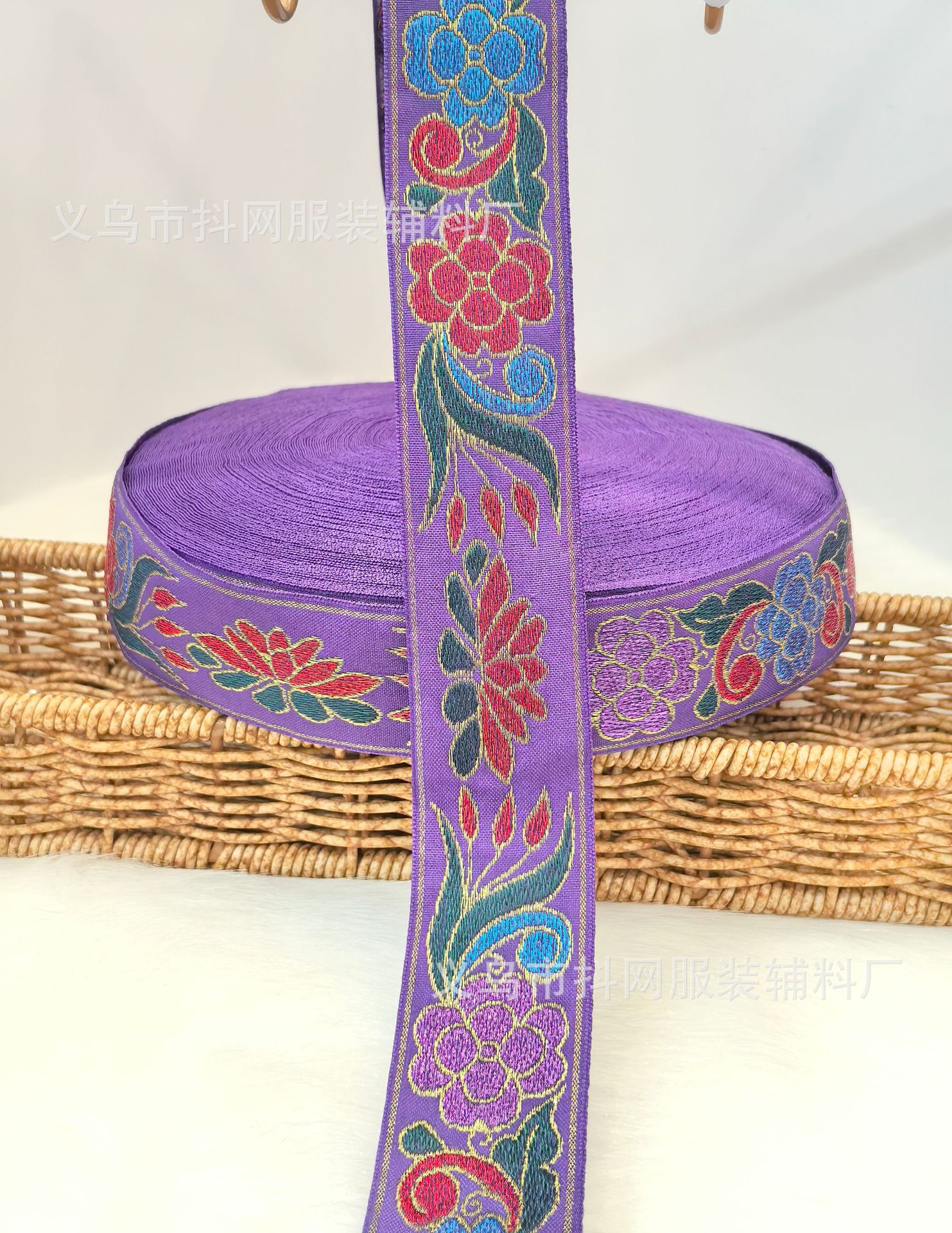 2.7-4.1cm new black background ethnic style jacquard embroidery nylon webbing gift box packaging tape performance costume pic 6