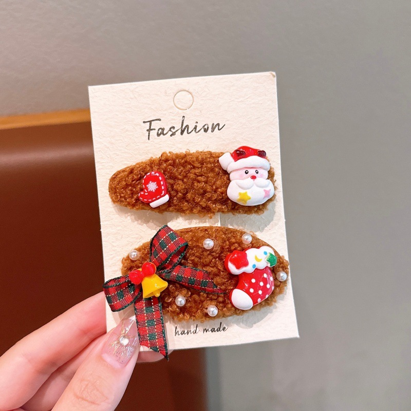 圣诞节可爱毛绒姜饼人儿童发夹女孩宝宝圣诞树发饰刘海夹发饰品详情9