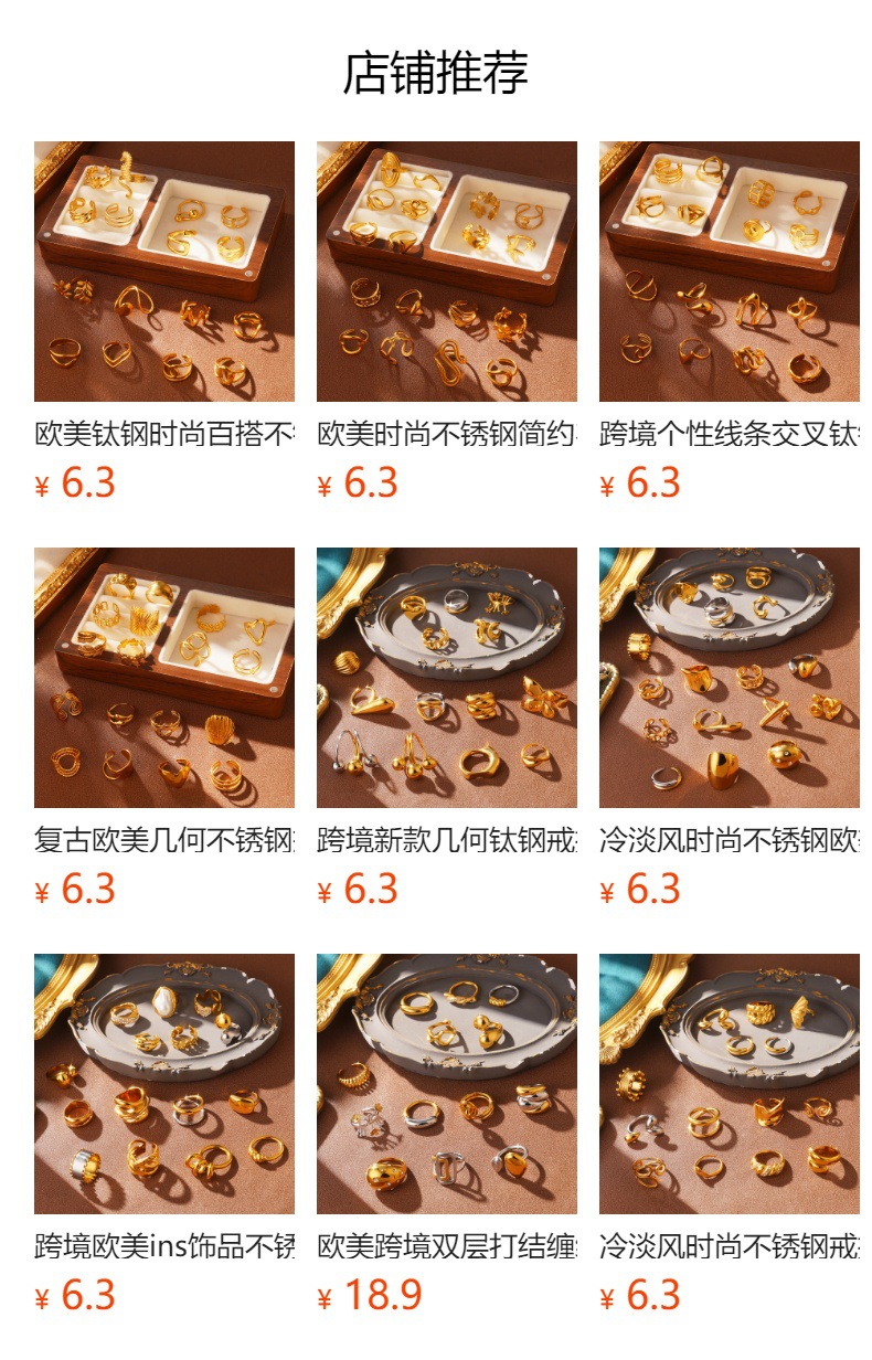 Cross-border European and American fashion golden titanium steel geometric opening adjustable ring, a niche and high-end stainless steel ring pic 1