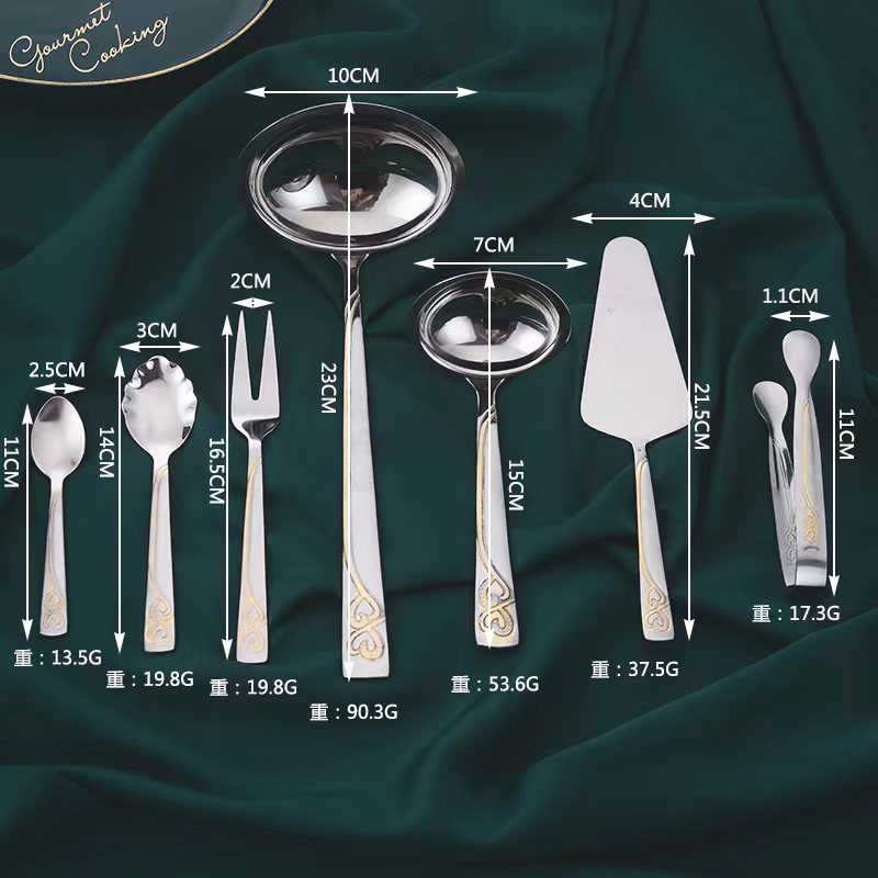 72-piece Western tableware set, 84-piece set, gold-plated Gong Yan stainless steel knife, fork and spoon gift box, wooden box pic 19