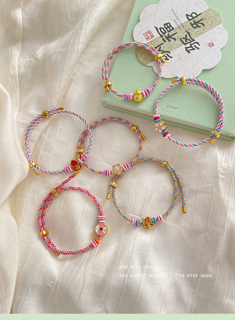 Pink longevity lock bracelet for the Dragon Boat Festival, adjustable multicolored rope, adult hand-woven bracelet accessory pic 6