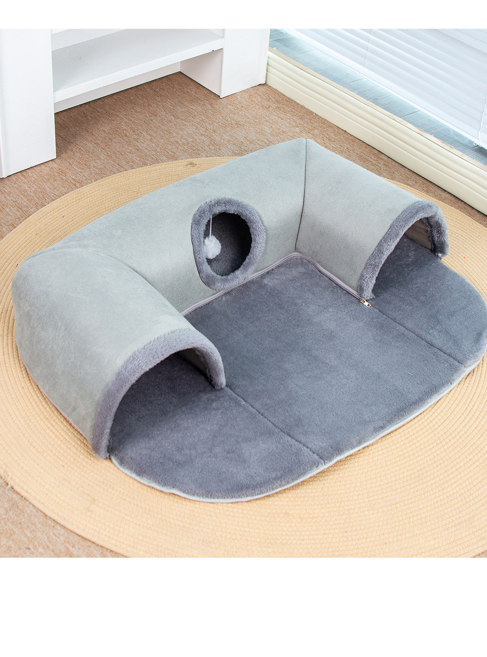 Grey U-shaped tunnel cat bed, cross-border cat bed, tunnel cat bed that combines play and sleep, summer cat bed manufacturer wholesale pic 7