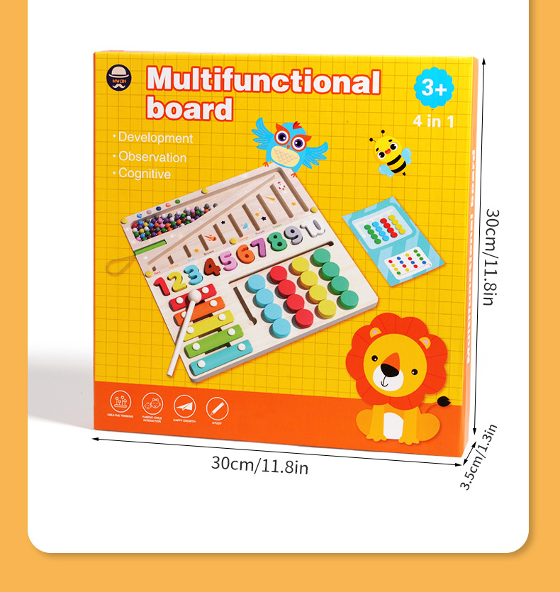 A wooden four-in-one multi-functional board for children, magnetic pen movement and positioning game, logical thinking training and educational toy pic 52