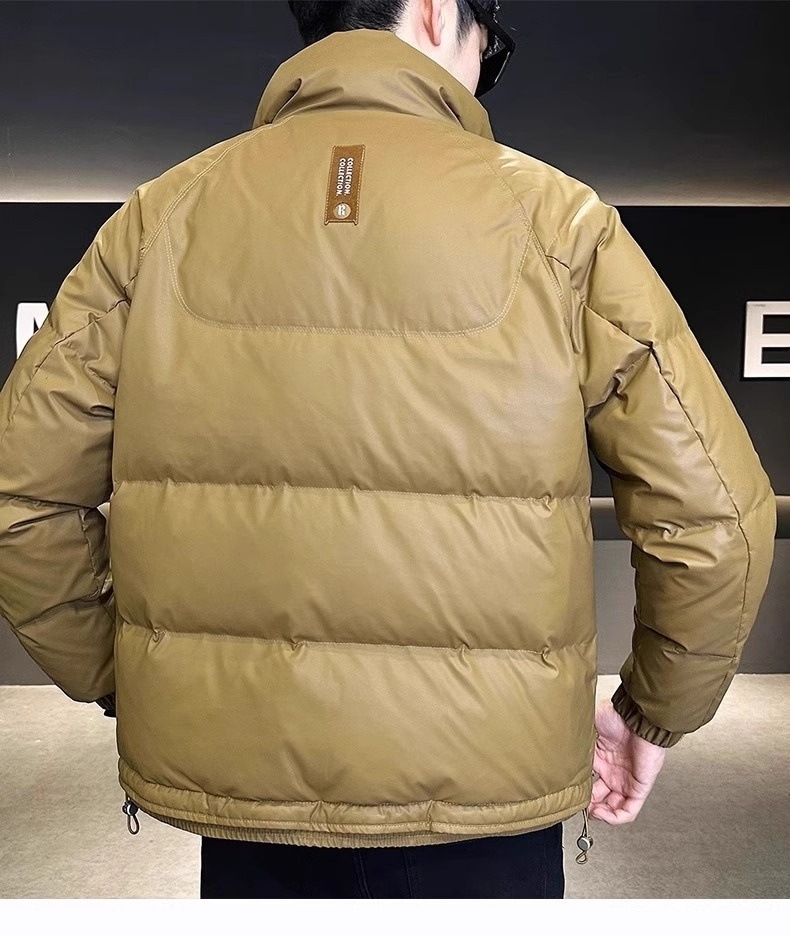 Xingmeng high-end down jacket for men, short stand-up collar pu leather top for winter, warm white duck down jacket for men pic 22
