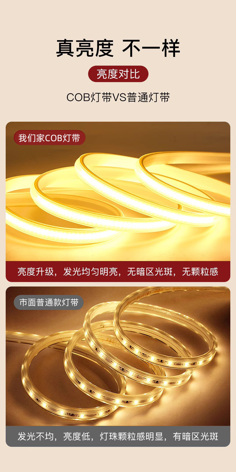 超亮led灯带220v户外防水自粘线形灯家用客厅吊顶工程COB软灯条详情4