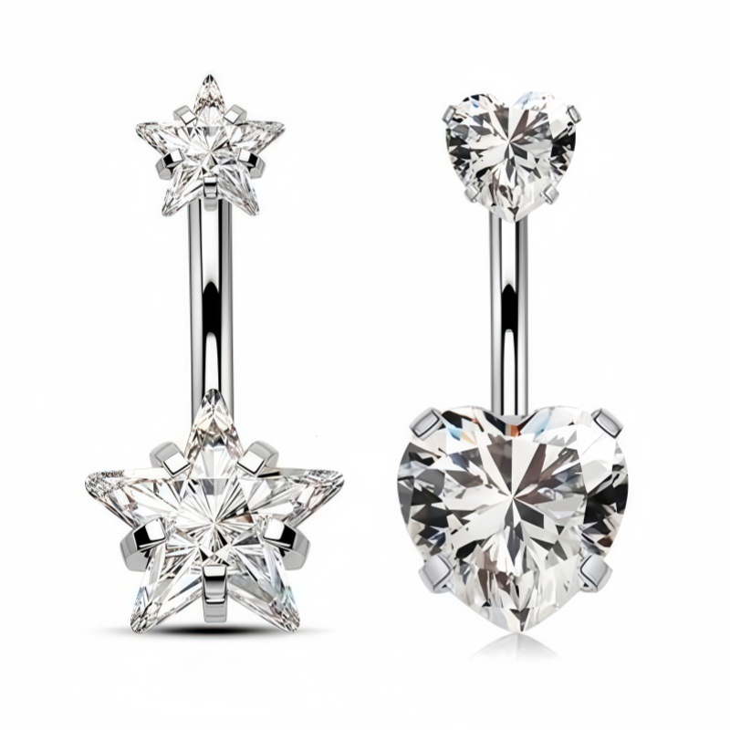 跨境现货批发 双头圆形三爪四爪镶钻肚脐环 不锈钢欧美肚脐钉厂家详情10