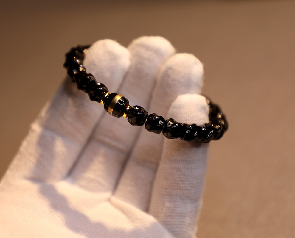 7*6mm premium Indonesian black gold coconut shell twisted bracelet, 108 handcrafted coconut shell bucket beads and Buddhist prayer beads pic 17