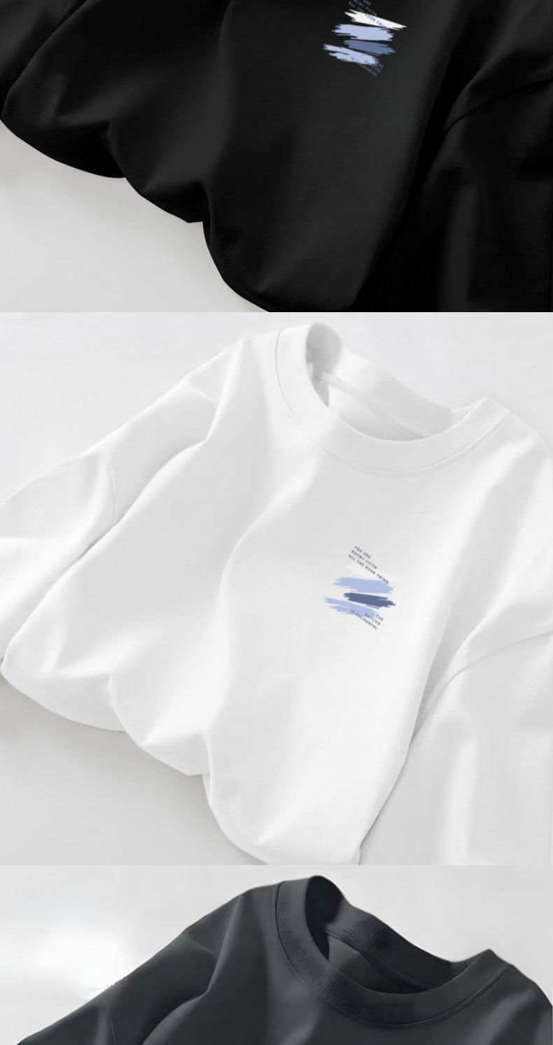 100% pure cotton round-neck long-sleeved T-shirt for men, new trendy Hong Kong-style loose and versatile T-shirt top for spring and autumn pic 5