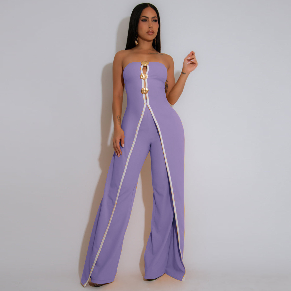 ZY6190 Amazon Independent store strapless false two-piece elegantly designed jumpsuit New partyjumpsuit pic 22
