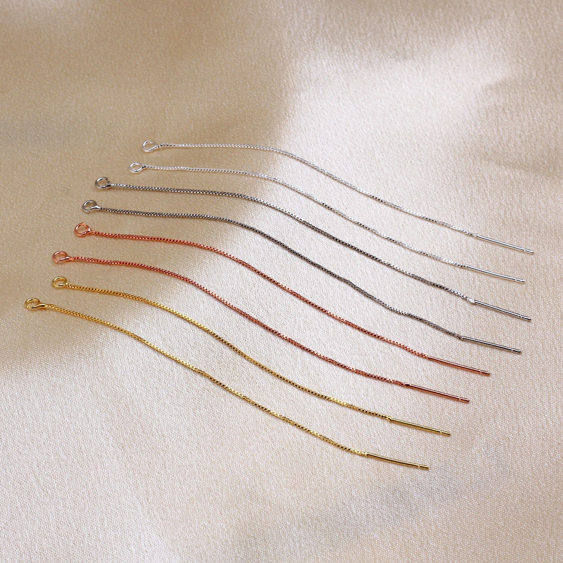 14K copper-plated real gold color-preserving box chain earring wire earrings chain earpins welded flat chain earrings accessories pic 4