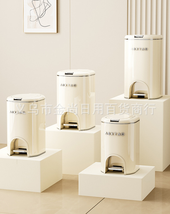 Metal double-opening trash can (with electroplated upper ring), light luxury style, covered storage bucket, double bucket foot pedal for living room and office pic 2